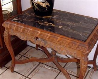 Vintage, Side Table, Marble Top, Carved Wood, French, Crown Devon, Fieldings, Vase, Pegasus, Made in England