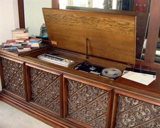 Vintage, Hi-Fi, Stereo, Receiver, Garrard, Turntable, Synchro-Lab, Sherwood, AM-FM, Sony, Reel to Reel, Console, Cabinet, Mediterranean, Mid Century, 1960's, Tapes