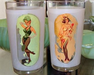 Vintage, Risque, Bar Ware, Cocktail, Glasses, Pin Up, Keyhole, Peek a Boo, Nudes, 1950's, 1960's, Mid Century