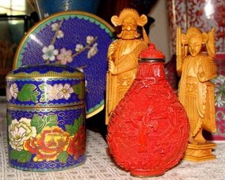 Vintage, Cinnabar, Carved, Chinese, Snuff Bottle, Marked, Lacquer, Qianlong, Attached Spoon, Figures, Cloisonne, Enamel, Opium, Jar, Tea, Trinket, Box, Dish, Asian, Art