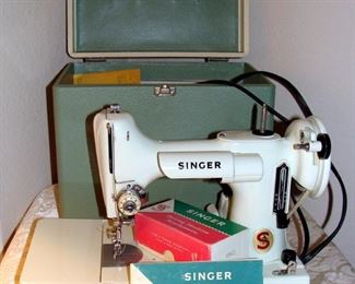 Vintage, Singer, Sewing Machine, 221, Featherweight, Green Case, 1960's