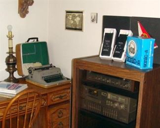 Technics, Receiver, Graphics Equalizer, AM-FM, Stereo, Vintage, Realistic Walkie Talkies, Royal Typewriter, Vintage Desk
