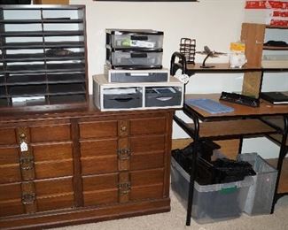dresser, flat paper storage, computer desk, office items