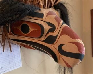 Carved wooden eagle mask