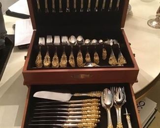 Gorham Golden Crown Baroque Sterling Silver and Gold Flatware Set (107 Pieces) https://ctbids.com/#!/description/share/314019