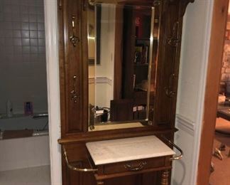 Antique Hall Tree with Mirror and Marble Table          https://ctbids.com/#!/description/share/314008