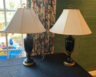 Pair Hand painted black/gold lamps