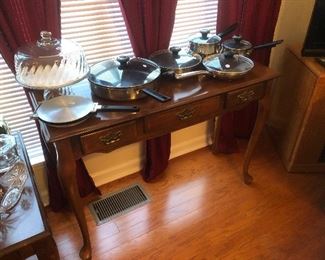 Sofa table and lots of cookware