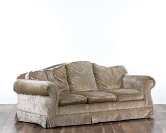 Drexel Champagne Velvet Roll Arm Sofa