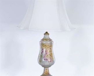Floral Porcelain Lamp W Intricate Brass Base