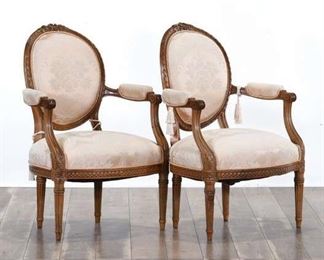 Pair Of Carved French Provincial Dining Chairs 