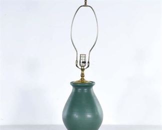 Vintage Teal Urn Table Lamp W Asian Stand