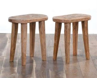 Pair Of Organic Modern Rustic Carved End Tables