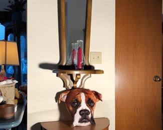 Side table, mirror and dog pillow