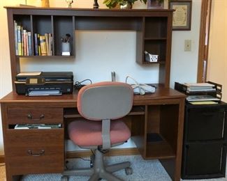 Work station, chair, book case, filing cabinet