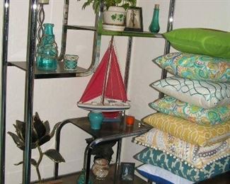 shelving and throw pillows