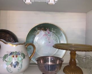 hand painted china and brown depression glass 