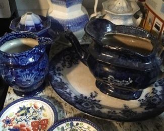 Antique Flow Blue & Assorted Early China & Porcelain .