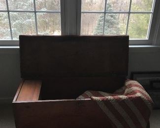 Antique Trunk with Valuable Drawer, Antique Quilt. 