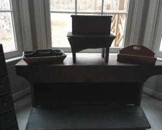 Benches, cutlery boxes 