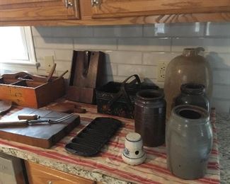 Early Kitchen items, crocks