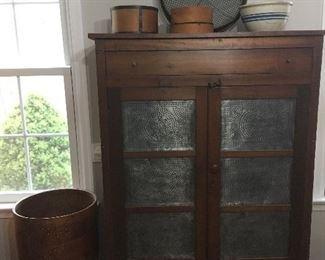 Antique Pie/food Cabinet with Tins. Shaker Boxes.