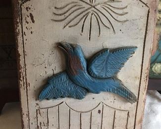 Antique Bird on wooden plaque 