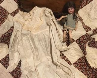 Antique Doll Cradle,Antique Doll,Antique Baby Dress. 