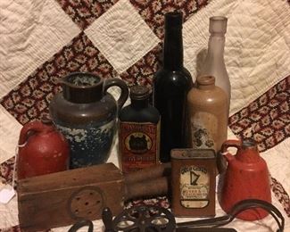 Antique Kitchen Items. Antique Bottles.