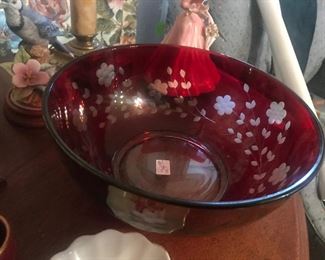 Etched Cranberry Bowl 