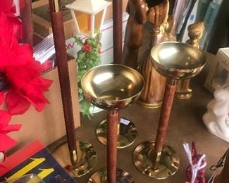 Vintage Wooden and Brass Candle Sticks 