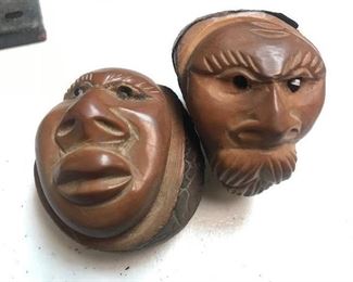 Hand Carved Heads from Nuts ! 