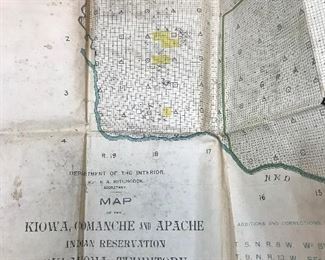 1901 Map, Kiowa Comanche and Apache Indian Reservation Oklahoma Territory 