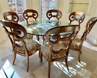 Sherrill glass table with 7 Century "Vienna" custom upholstered chairs