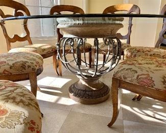 Sherrill glass table with 7 Century "Vienna" custom upholstered chairs