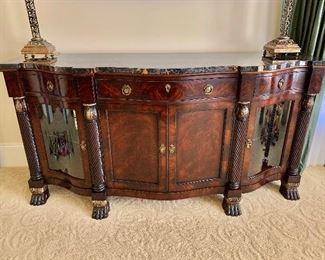 Henredon mahogany sideboard curio with marble top