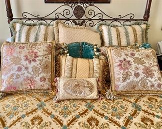 Drexel Heritage - Covington Park wood and iron king sized bed, bedding and pillows (sold as a set)