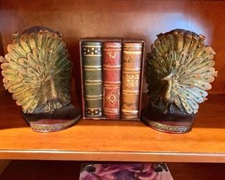 Peacock bookends and faux book box