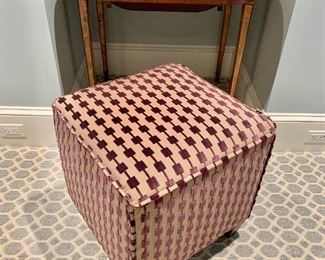 Burl wood drop leaf table with custom poof