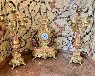 Grand clock and candelabra ensemble