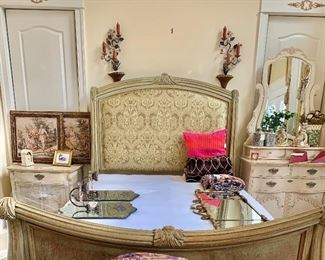 Queen Hickory White carved sleigh bed