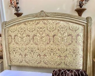 Queen Hickory White carved sleigh bed, headboard detail