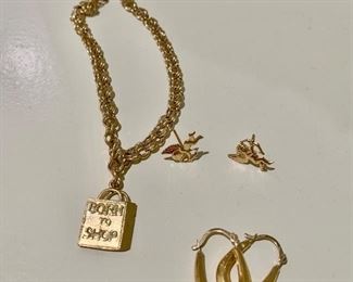 14K Gold jewelry bracelet and earrings