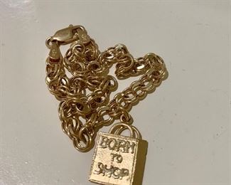 "Born to Shop" 14 K gold bracelet