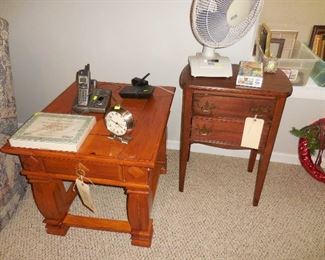 end table, sewing cabinet, misc