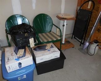 2 metal chairs, 2 air mattresses, misc.