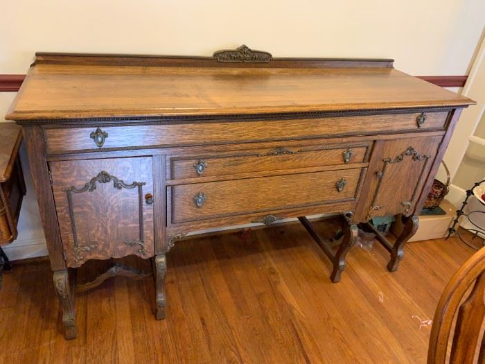 #1 Antique Carved Oak Buffet w/3 drawer & 2 doors  66x21.5x38  $ 425.00