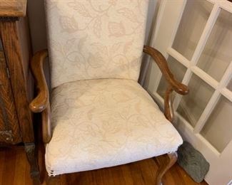 #6 Cream Fabric Side chair w/wood arms  $ 75.00