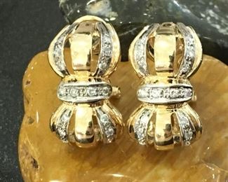 14k Diamond pierced omega earrings