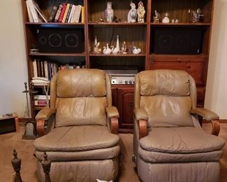 Andirons and fireplace cleaning tools, leather recliners three section bookcase